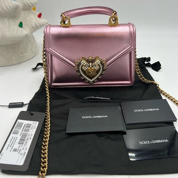 Women's Dolce & Gabanna pink leather top handle bejeweled bag made in Italy - Picture 1 of 16